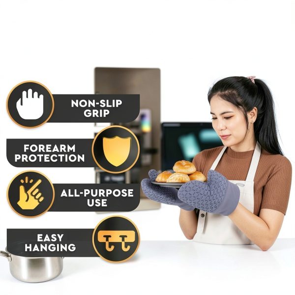 Oven Mitts bogo Brands 6‑in‑1 Extra‑Long Gray Silicone Grip Kitchen-3