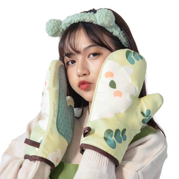 Silicone Oven Mitt COLLBATH Green Oval Baking Gloves Heat Resistant-2