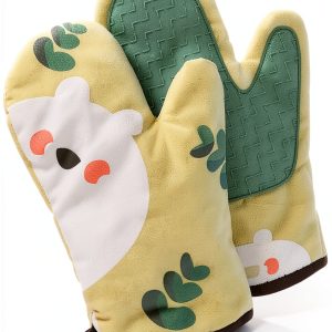 Silicone Oven Mitt COLLBATH Green Oval Baking Gloves Heat Resistant-0