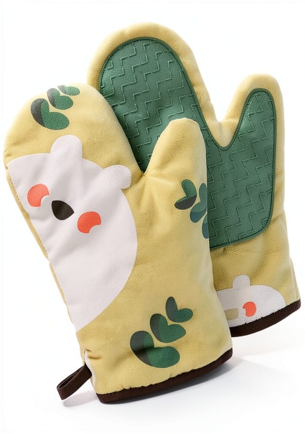 Silicone Oven Mitt COLLBATH Green Oval Baking Gloves Heat Resistant-0