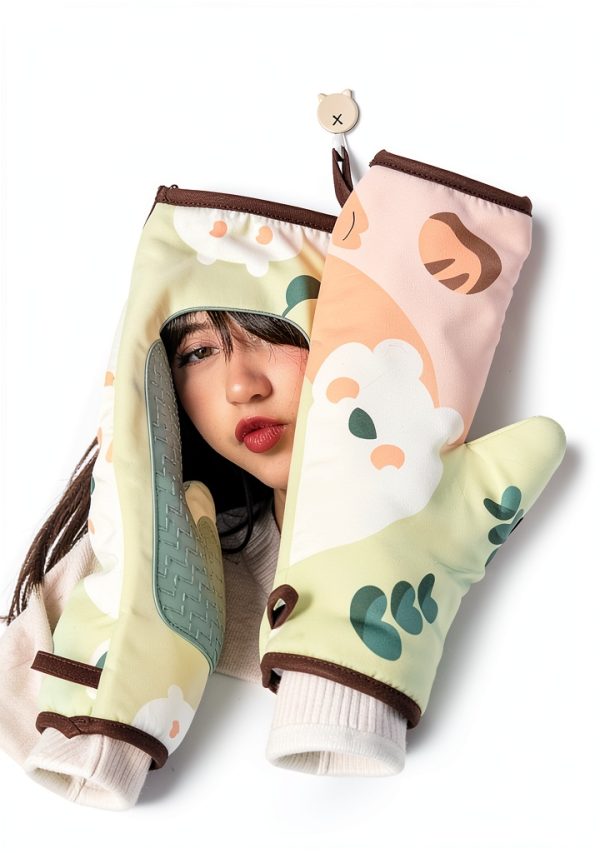 Silicone Oven Mitt COLLBATH Green Oval Baking Gloves Heat Resistant-5