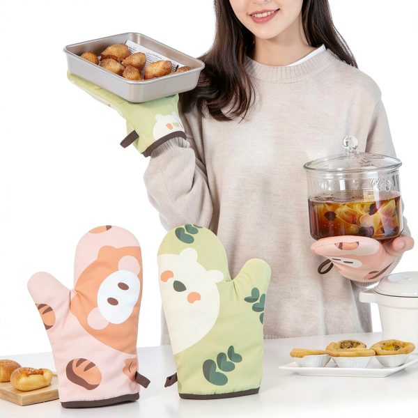 Silicone Oven Mitt COLLBATH Green Oval Baking Gloves Heat Resistant-7