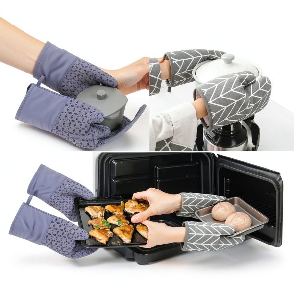 Oven Mitts bogo Brands 6‑in‑1 Extra‑Long Gray Silicone Grip Kitchen-6
