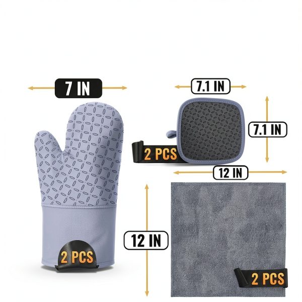 Oven Mitts bogo Brands 6‑in‑1 Extra‑Long Gray Silicone Grip Kitchen-1