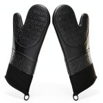 Long Professional Silicone Oven Mitts with Quilted Liner, Durable Heat Resistant Oven Gloves, Heat Resistant Oven Gloves,2pcs (Black, 14.2inch)-0