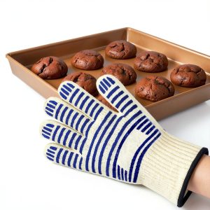 Oven Mitts, Heat Resistant Cotton Gloves for Kitchen, BBQ & Microwave, White-0
