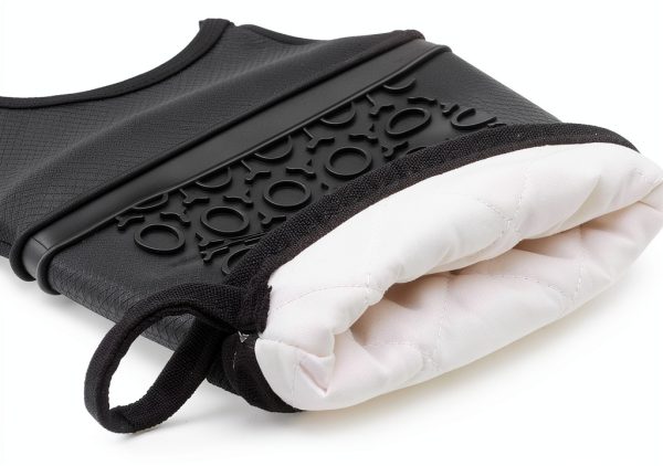 Long Professional Silicone Oven Mitts with Quilted Liner, Durable Heat Resistant Oven Gloves, Heat Resistant Oven Gloves,2pcs (Black, 14.2inch)-4