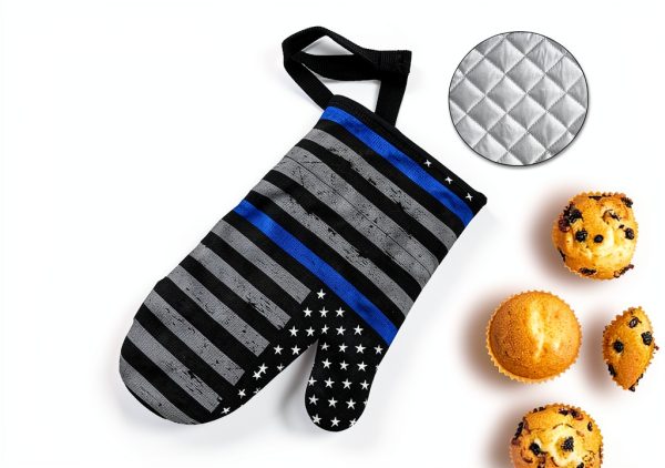 Thin Blue Line Flag Print Oven Mitts 4 Pack Black Ghjkfbf Gloves-4