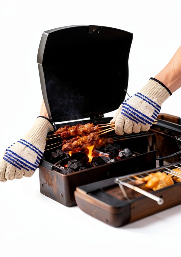 Oven Mitts, Heat Resistant Cotton Gloves for Kitchen, BBQ & Microwave, White-5