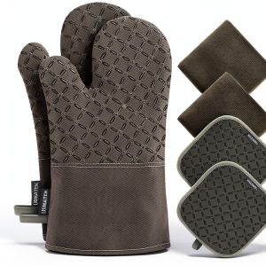 Oven Mitts Set USMATEK 6‑Piece Heat‑Resistant Silicone Gloves &-0