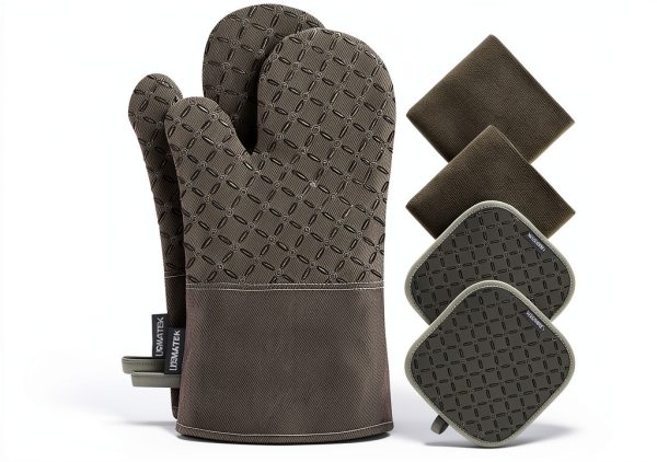 Oven Mitts Set USMATEK 6‑Piece Heat‑Resistant Silicone Gloves &-0