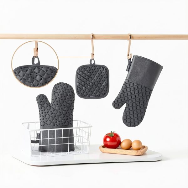 Oven Mitts Set USMATEK 6‑Piece Heat‑Resistant Silicone Gloves &-2