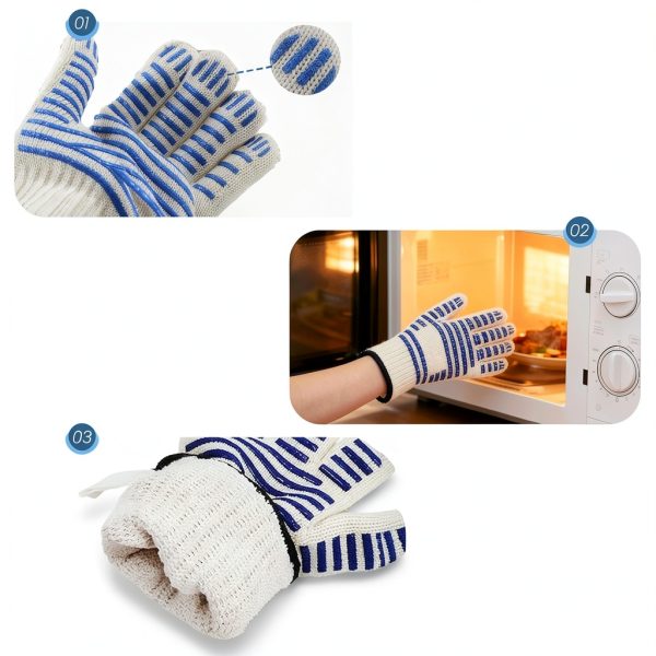 Oven Mitts, Heat Resistant Cotton Gloves for Kitchen, BBQ & Microwave, White-3