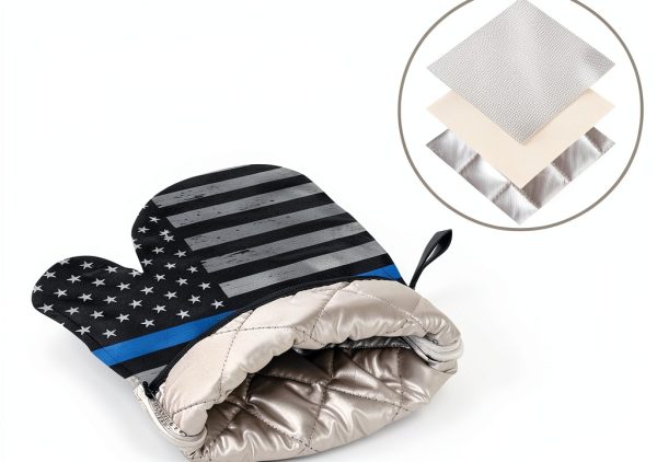 Thin Blue Line Flag Print Oven Mitts 4 Pack Black Ghjkfbf Gloves-7