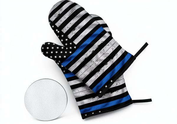 Thin Blue Line Flag Print Oven Mitts 4 Pack Black Ghjkfbf Gloves-2