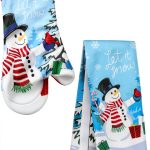 Snowman Oven Mitt Set Generic Cotton Mitt and Matching Towel-0