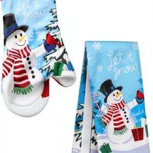 Snowman Oven Mitt Set Generic Cotton Mitt and Matching Towel-0