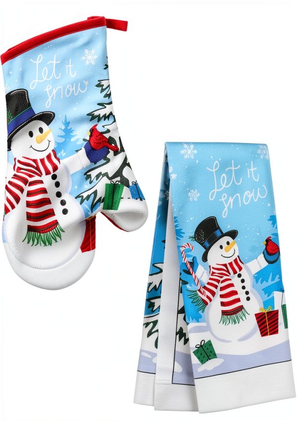 Snowman Oven Mitt Set Generic Cotton Mitt and Matching Towel-0
