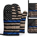 Thin Blue Line Flag Print Oven Mitts 4 Pack Black Ghjkfbf Gloves-0