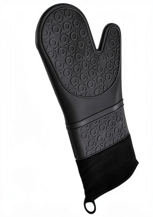 Long Professional Silicone Oven Mitts with Quilted Liner, Durable Heat Resistant Oven Gloves, Heat Resistant Oven Gloves,2pcs (Black, 14.2inch)-1