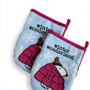 Christmas Theme Kitchen Mini Oven Mitts, 2pk-Heat Resistant Oven Gloves with Insulation Ideal for Handling Hot Kitchenware-Non-Slip Grip (Christmas Lights)-0