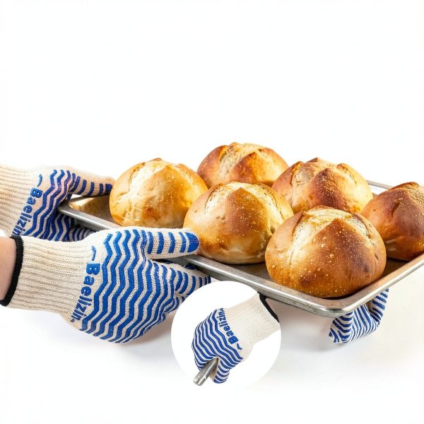 BBQ Grill Gloves Baelizin Heat Resistant Silicone Oven Mitts Blue-4