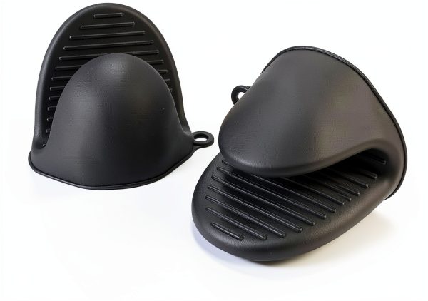 Mini Oven Gloves Silicone Heat Resistant Kitchen Gloves 1 Pair Black-1