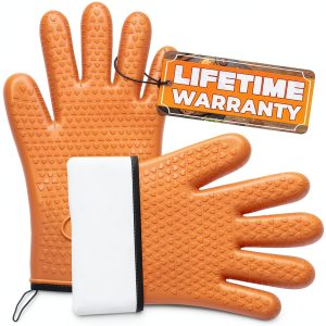 Silicone Oven Gloves for Hot Food Handling - Dual-Layer Silicone Gloves Heat Resistant & Oil Resistant with Inner Cotton Padding - Non-Slip Design for Grilling, Baking, Hot Tray, Smoker & Fryer Use-0
