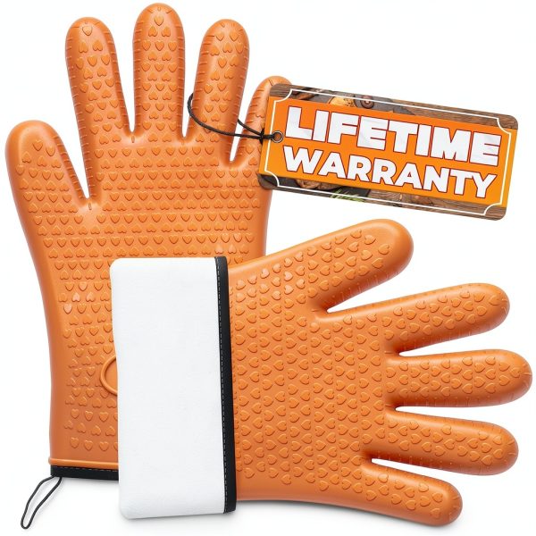 Silicone Oven Gloves for Hot Food Handling - Dual-Layer Silicone Gloves Heat Resistant & Oil Resistant with Inner Cotton Padding - Non-Slip Design for Grilling, Baking, Hot Tray, Smoker & Fryer Use-0