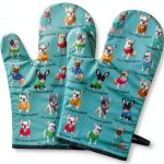 French Bulldog Oven Mitts by Lussues Nee Heat-Resistant Gloves Green-0