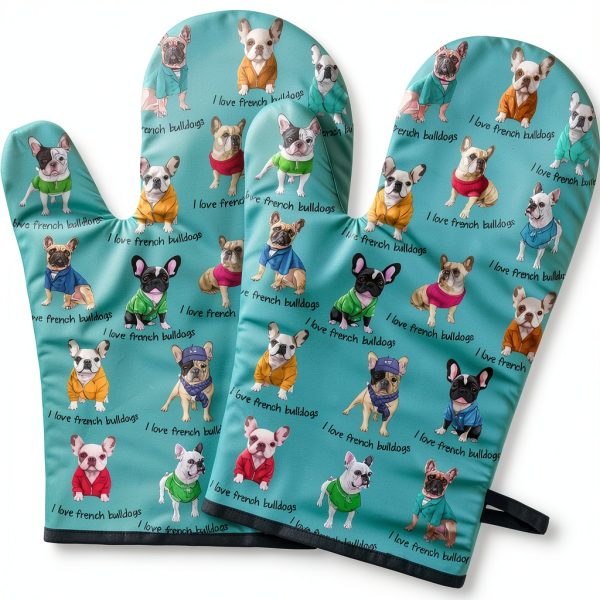French Bulldog Oven Mitts by Lussues Nee Heat-Resistant Gloves Green-0