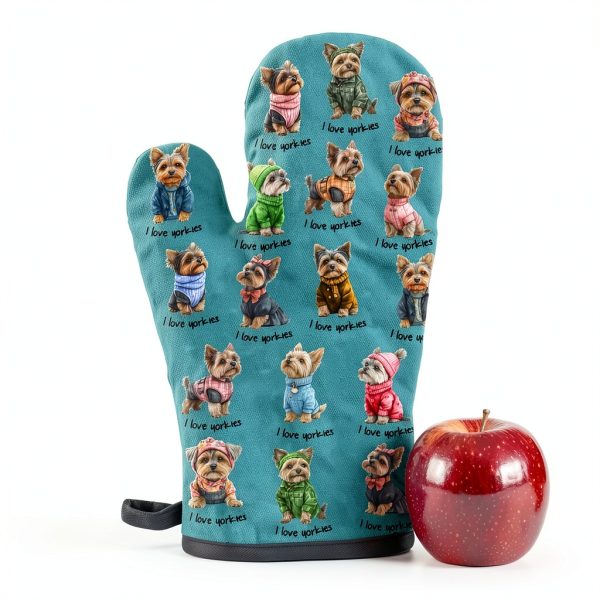 Yorkie Oven Mitts Green Heat Resistant Kitchen Gloves by Lussues Nee-1