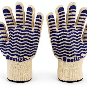 BBQ Grill Gloves Baelizin Heat Resistant Silicone Oven Mitts Blue-0