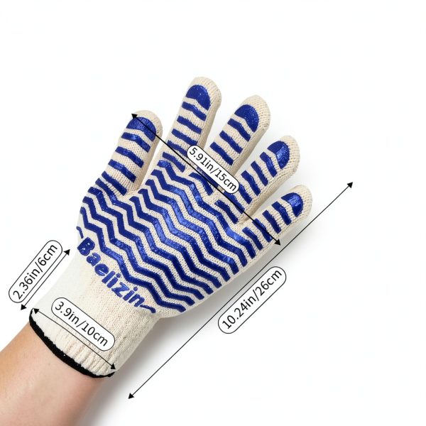 BBQ Grill Gloves Baelizin Heat Resistant Silicone Oven Mitts Blue-2
