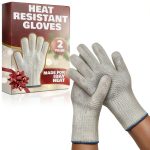 2 Pairs Heat Resistant Gloves for Grilling - 9.5 Inch Durable Aramid Oven Gloves with Fingers - Full Hand Protection, Functionality, Easy to Use, Multipurpose for Baking, Roasting, Frying, and More-0