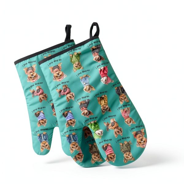 Yorkie Oven Mitts Green Heat Resistant Kitchen Gloves by Lussues Nee-2