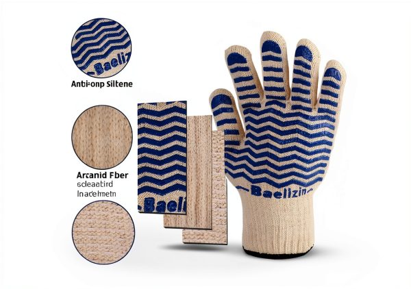 BBQ Grill Gloves Baelizin Heat Resistant Silicone Oven Mitts Blue-3