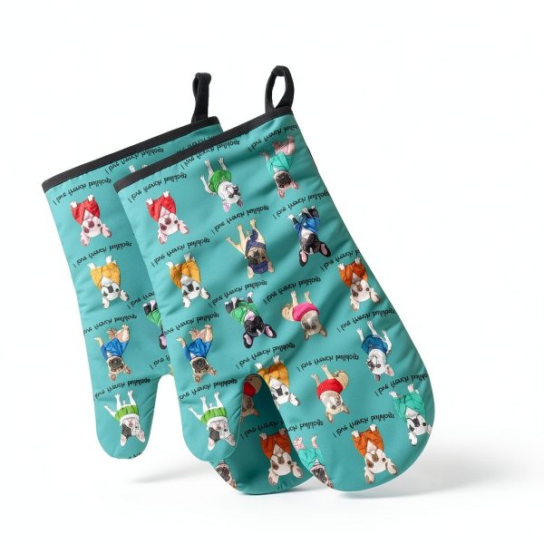 French Bulldog Oven Mitts by Lussues Nee Heat-Resistant Gloves Green-2