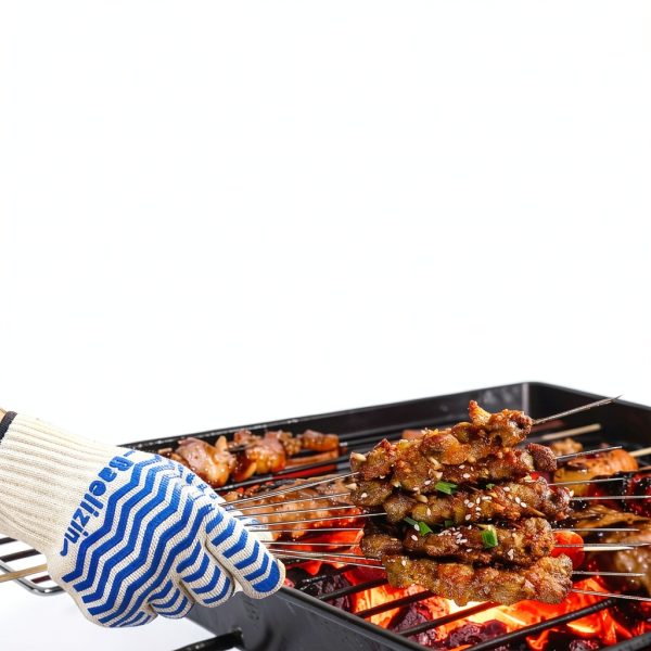 BBQ Grill Gloves Baelizin Heat Resistant Silicone Oven Mitts Blue-1