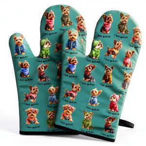 Yorkie Oven Mitts Green Heat Resistant Kitchen Gloves by Lussues Nee-0