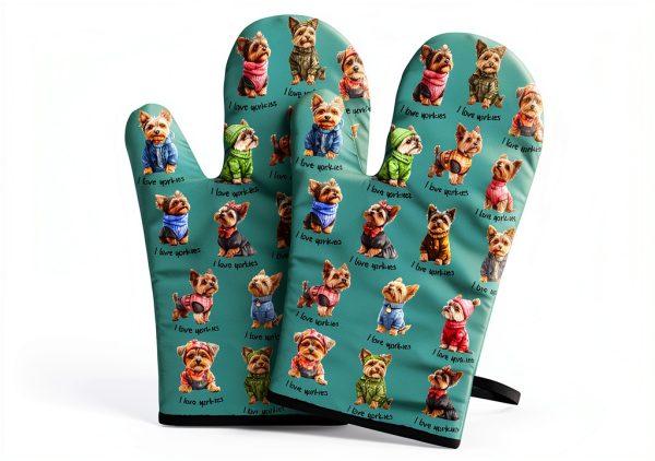Yorkie Oven Mitts Green Heat Resistant Kitchen Gloves by Lussues Nee-0